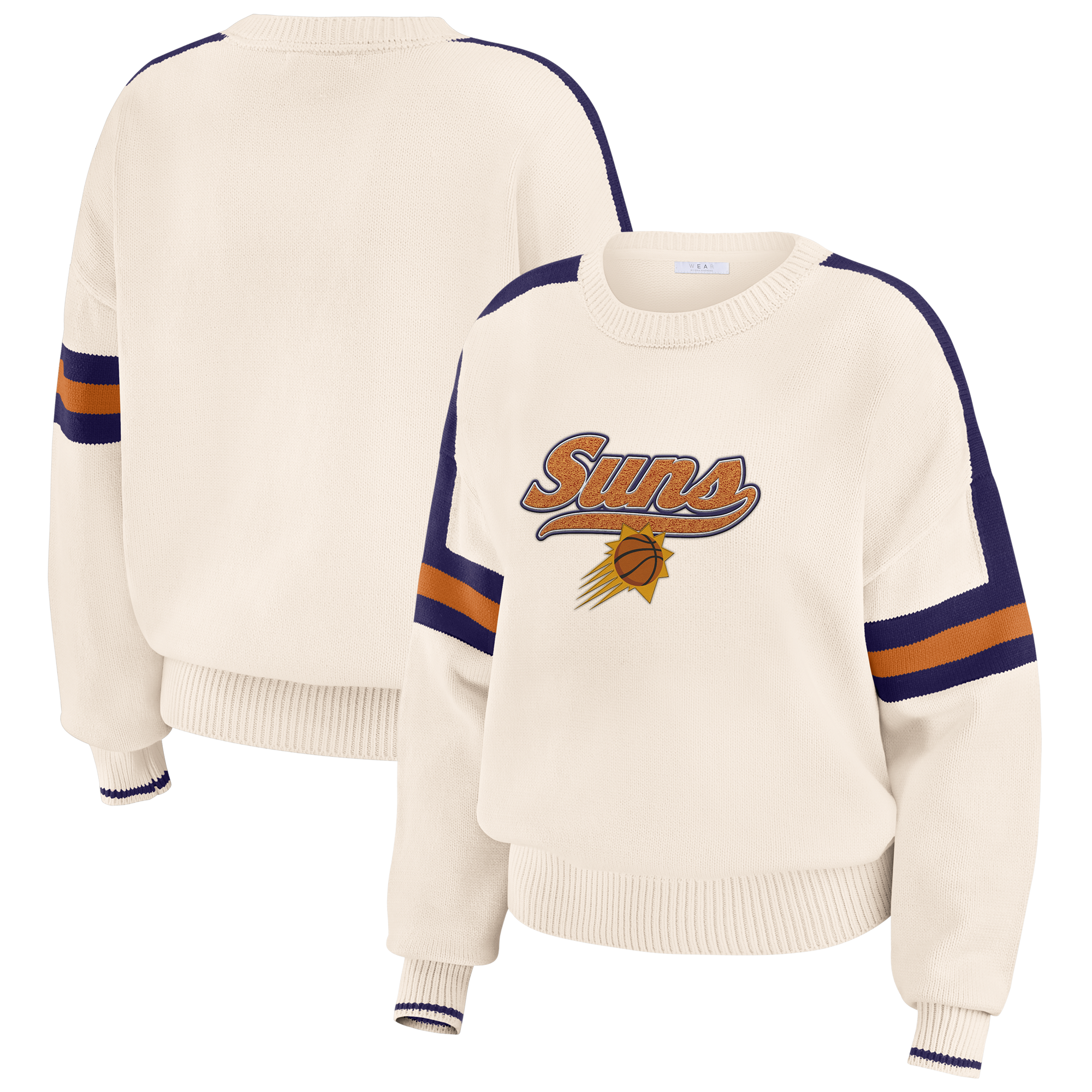 Women's WEAR by Erin Andrews Cream Phoenix Suns Stripe Pullover Sweater